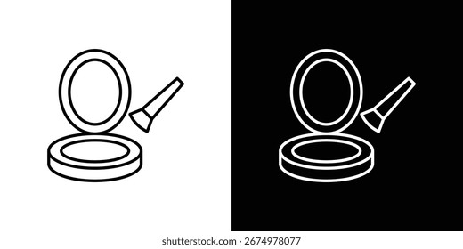 Polvo cosmético con el sistema del icono del espejo, Vector e ilustración