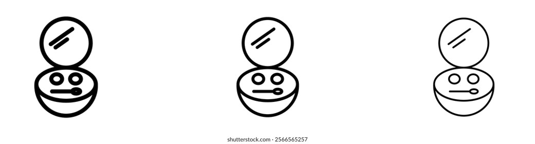 Cosmetic powder with mirror icon in tree different line stroke sizes.
