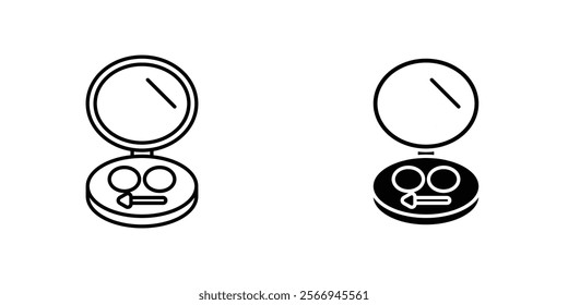 Cosmetic powder with mirror icons. black and white vector set.