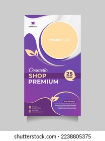 Cosmetic premium center template for social media story post promotion. Beautiful vector poster and banner to promote medical spa, cosmetics sale, natural skin care, hair salon, beauty spa, etc