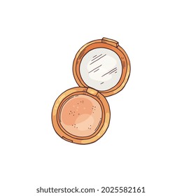 Cosmetic pressed blushes container open box with mirror, cartoon vector illustration isolated on white background. Makeup blushes sign or symbol in hand drawn style.