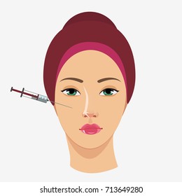 Cosmetic procedure of Botox injection. Isolated on white background. Flat vector stock illustration