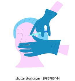 Cosmetic procedure and injection concept. Modern vector illustration. Medical treatment concept. Spa beauty concept. Hand drawn vector illustration. 
