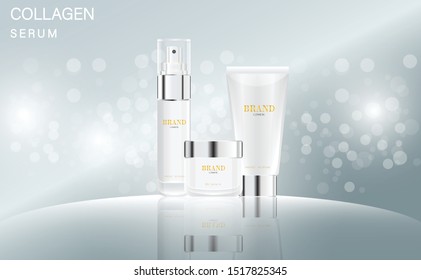 cosmetic product ads display concept template with beautiful blue bokeh background