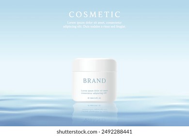 Cosmetic product ads template on water background.