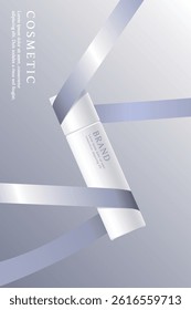 Cosmetic product ads template on gradient background with  ribbon.