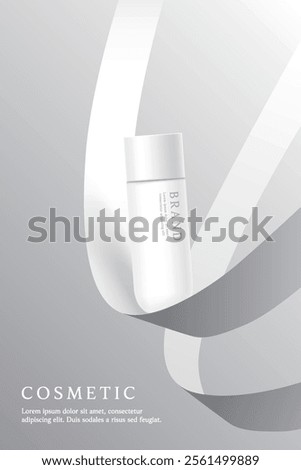 Cosmetic product ads template on white background with ribbon.