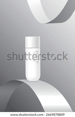 Cosmetic product ads template on gray background with ribbon.