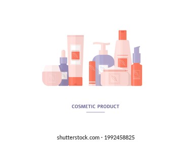 Cosmetic product beauty skin care bottle lotion shampoo cream vector flat illustration isolated on vector illustration