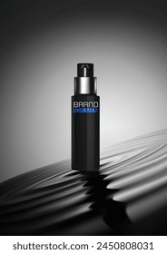 Cosmetic product black on water black surface abstract background waves . design template vector illustration .