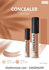 Cosmetic Product Concealer Poster, Bottle Package Design With Moisturizer Cream Or Liquid,  Vector Design.
