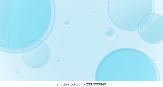 Cosmetic product display background with blue glass or water in top view. design of circular glass disks for packaging presentation. vector design.