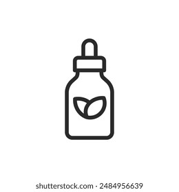 Cosmetic product with dropper, linear style icon. Serum, oil. Editable stroke width