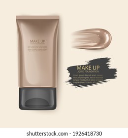 Cosmetic product, Foundation, concealer, cream with smear stroke, Vector Template illustration