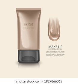 Cosmetic product, Foundation, concealer, cream with smear stroke, Vector Template illustration