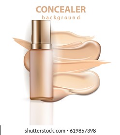 Cosmetic product, Foundation, concealer, cream with smear strokes. Template Vector.