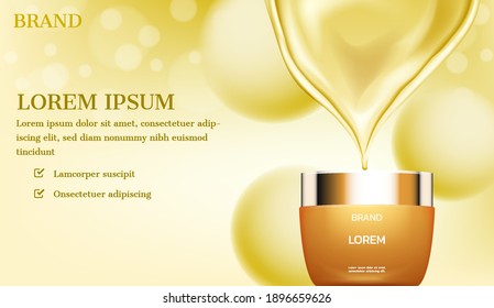 Cosmetic product with gold lid and big shiny bubble background