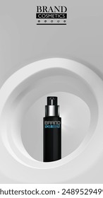 Cosmetic product with grey Cylinder . Beauty cosmetic product poster.Vector 3d illustration