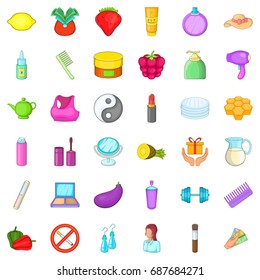 Cosmetic product icons set. Cartoon style of 36 cosmetic product vector icons for web isolated on white background