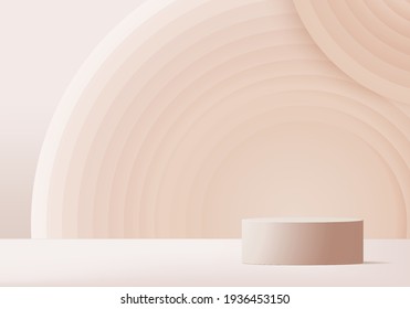 Escena mínima abstracta del cilindro con plataforma geométrica  Representación 3d del vector de fondo de verano con podio  se puede mostrar productos cosméticos  Escenario de exhibición en pedestal moderno estudio 3d color beige pastel