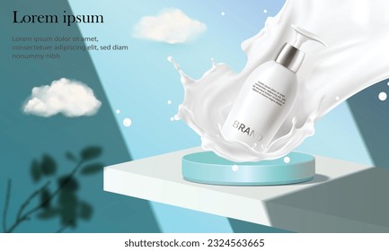 cosmetic product mockups on geometric podiums. Background for presentation of cosmetic