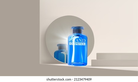 Cosmetic product on mirror, brown background. Natural Organic Spa Natural Organic Spa Cosmetic Beauty concept