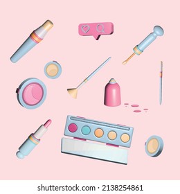 Cosmetic product on pink background. Colorfull 3d illustration. 