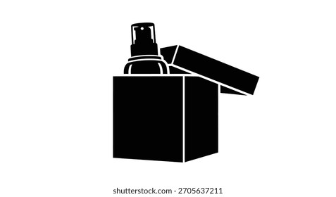 Cosmetic product in open packaging featuring a striking black silhouette