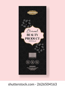 Cosmetic product packaging label vertical template, beauty care, skin care roll up banner, social media story, Luxury invitation greetings card vertical banner with floral background