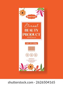 Cosmetic product packaging label vertical template, beauty care, skin care roll up banner, social media story, Luxury invitation greetings card vertical banner with floral background