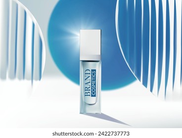 Cosmetic Product Presentation On Illustrated Abstract Background,body care bottle . Realistic vector illustration