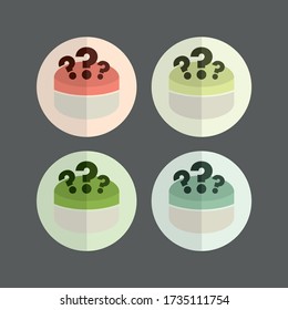 Cosmetic Product with Question Marks Above Icon in 4 Color Variations