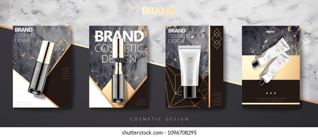 Cosmetic Product Set On Marble Stone Geometry Brochure In 3d Illustration