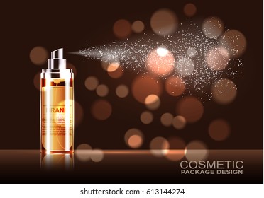 Cosmetic product, spray bottle, template for advertising. Vector illustration