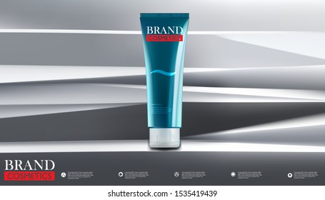 Cosmetic products blue on Folded paper background With Advertising Background, illustration vector.