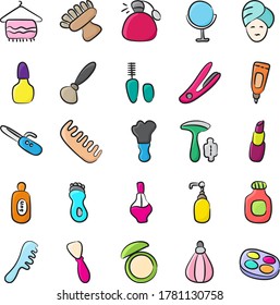 Cosmetic Products Doodle Icons Pack 