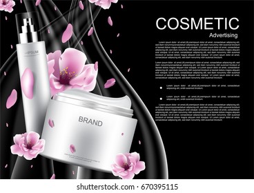 Cosmetic products with falling blossom and template