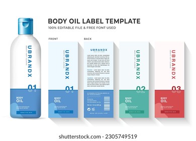 Cosmetic products label and body oil, body Lotion, beauty care, skin care natural organic oil label packaging sticker design, print ready file spray jar bottle vector banner template pack.