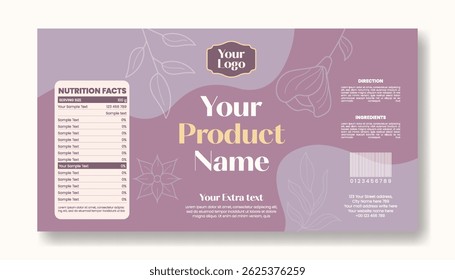 Cosmetic products label and body oil, body Lotion, beauty care, and skincare natural organic products label packaging template or sticker design with Nutritional Information and product details