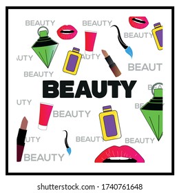 Cosmetic products on black and white background. Advertising poster design for beauty store, blog, magazine. Vector illustration.