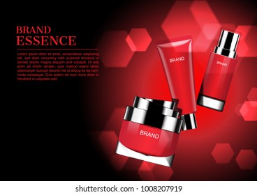 Cosmetic products with red bokeh and template