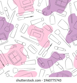 Cosmetic products seamless pattern. Line art