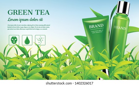 Cosmetic products with small trees template