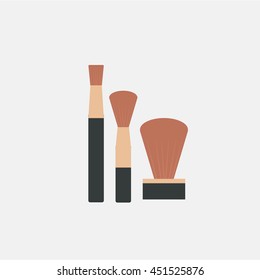cosmetic products, three brushes illustration over white color  backdrop