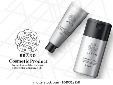 Conjunto de banner vectorial de productos cosméticos. Productos cosméticos realistas o maqueta de elementos botellas de loción y hidratante en fondo blanco para propósitos publicitarios. Ilustración del vector