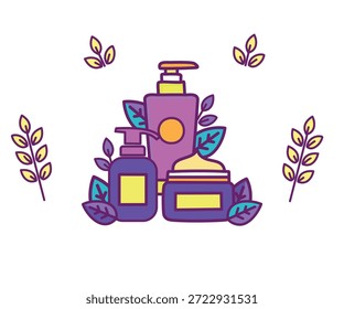 Conjunto de iconos de Vector de Productos cosméticos con botella de perfume, tarro de crema y limpiador facial. Conjunto de Vector de belleza y cuidado de la piel de Premium con Productos de perfume, crema y limpiador facial.