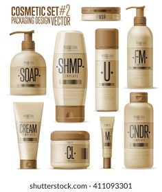 Cosmetic products vector template. Shampoo bottle. Lotion bottle.