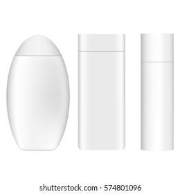 cosmetic products in white jars on a white background. Mask, shampoo, conditioner, cream