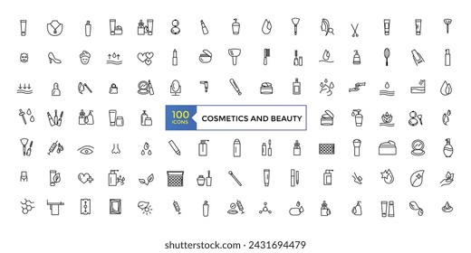 Cosmetic properties line icons. Vector illustration. Skin care line icons set. outline icons related to beauty and spa.