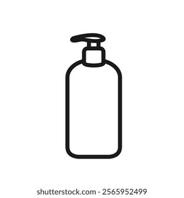 Cosmetic pump dispenser plastic container outline icon with editable stroke, isolated on white background. Packaging for soap, shampoo, cream, lotion, shower gel. Web design pictogram. Vector